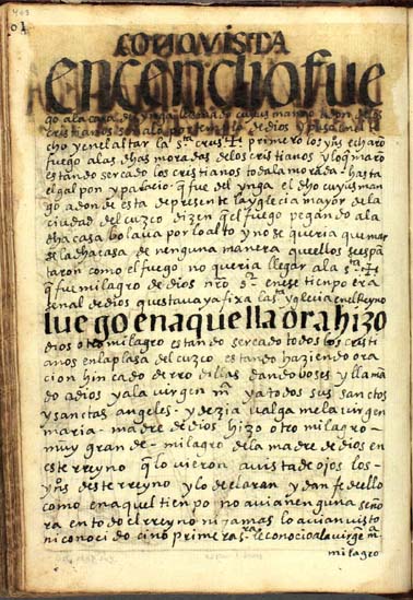 Conquista española, resistencia de Mango Ynga y milagros divinos, pág. 395