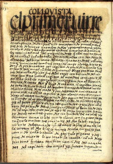 La llegada del primer virrey Vlasco Nuñes de Vela y la traición de Gonzalo Pizarro, pág. 417