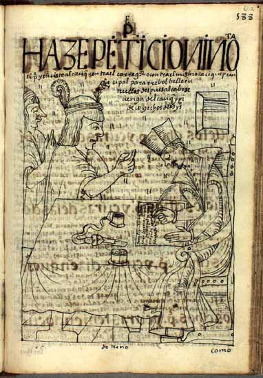 Don Juan Pilcone, autoridad andina local, o kuraka kamachikuq, hace petición contra el corregidor con la ayuda del padre de doctrina. (pág. 602)