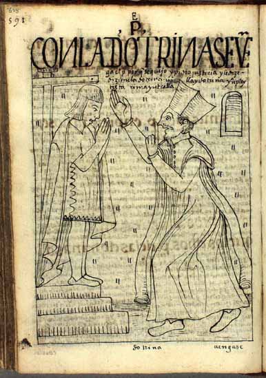 El padre usa maliciosamente la doctrina cristiana para vengarse del indio porque éste se quejó y pidió justicia: “¡Recita la doctrina, indio pleitista! ¡Dímela de inmediato!” (pág. 605)