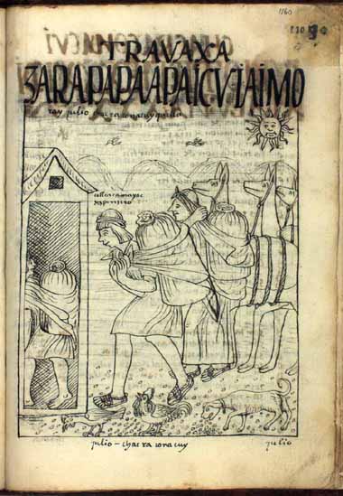 Julio: mes de llevarse maíz y papa de cosecha; Chakra Qunakuy Killa, mes de la distribución de tierras (pág. 1160)