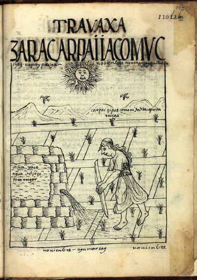 November, time of watering the maize, of scarcity of water, time of heat (1171-1173)