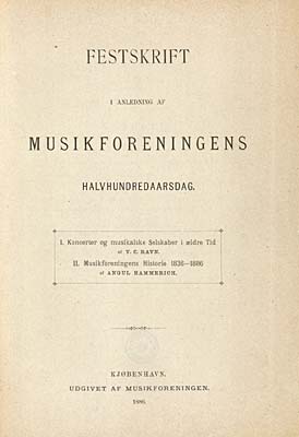 Titelblad til V.C. Ravns bog om de musikalske selskaber