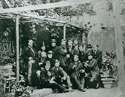 Den skandinaviske kunstnerkoloni i Rom, ca. 1860. Klik for større billede