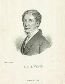 Christoph Ernst Friedrich Weyse afbildet to år før indvielsen af Vor Frue Kirke i København. Klik for større billede